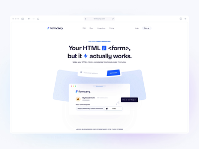 Formcarry on ProductHunt 🤙 animated landing page animation hero app landing page contact form form input hero html html form input landing page login marketing site saas saas app saas landing page saas website sign up signin signup