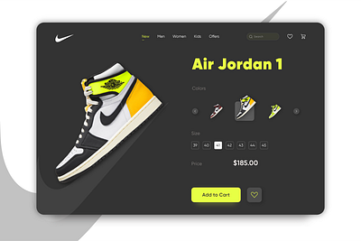 Nike Air Jordan 1 app ui cart ui dashboard ui desktop ui game ui header page hero section landing page product ui product view ui shoe ui ui ui design ui ux user experience user interface ux ux design website design website ui