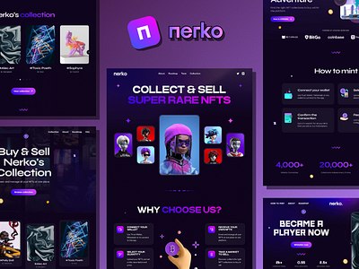 NERKO - NFT Portfolio for Download 3d design digital agency figma graphic design html5 illustration landing page metaverse motion graphics nft nft landing nft onepage nft portfolio site template theme ui ux web design wordpress