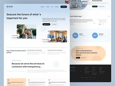 Secure : Insurance Landing Page blue branding design insurance landing page sections trending ui ux web page