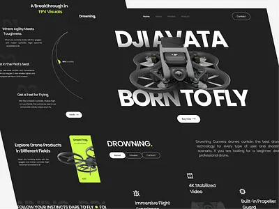 Drowning - Drone Landing Page Design Concept animation branding concept dark mode design digital website dji dji avata drone graphic design interface landing page product design quadcopter trending ui uiux web app web design website design