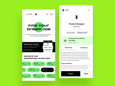 Job Board app design employee employment green hire hiring ios job jobboard joblisting list minimal mobile ui userexperiencedesign userinterface ux