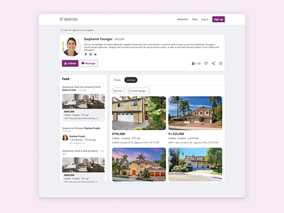Agent profile feed listing networking social media user feed user profile