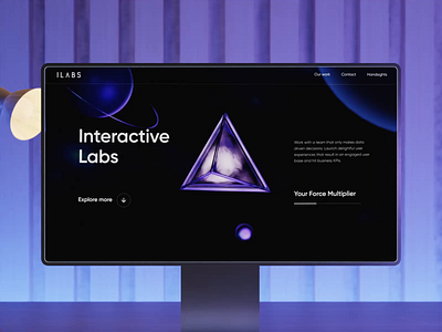 iLabs Landing Page Concept 3d agency animation blender branding chill dark design development futuristic motion graphics prism pyramid ui ui design web design website workspace