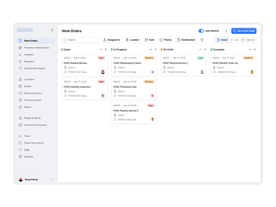 Work Order - Inventory Management app board view clean ui dashboard delivery goods inventory kanban view logistic logistics manufacturing parcel product design saas saas design shipping ui design webapp work order