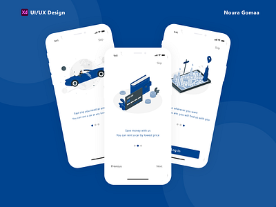 Car rental app onboarding application design onboarding ui xd