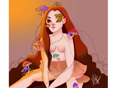 Mushroom girl DTIYS digital art illustration