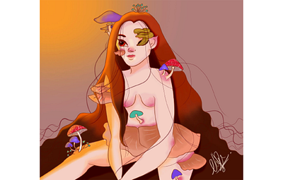 Mushroom girl DTIYS digital art illustration
