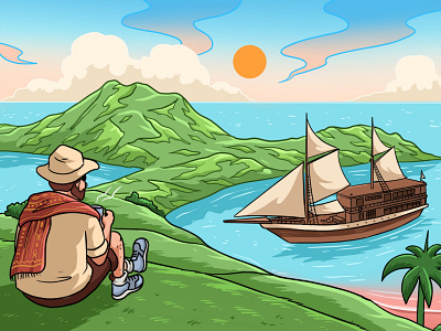 Pinisi on Labuan Bajo assets beach boat hills holiday illustration island labuan bajo pinishi pink beach procreate ship staycation traveling vacation