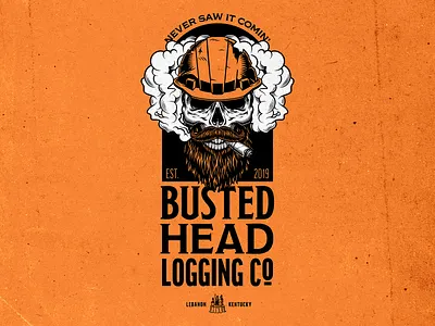 Busted Head Logging Company shirt design branding design illustration print type