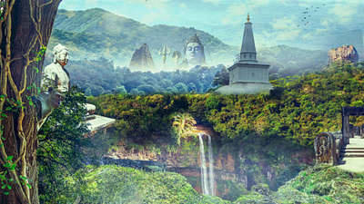 Concept Art (Photo Manipulation) concept art graphic design landscape matte painting mountains nature photomanipulation temple travel wall art