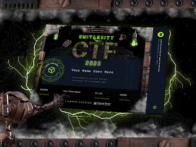 University CTF 2021 | HTB | Certificate branding capture the flag cartificate cert ctf cybersecurity daily ui design digital event graphic design hacker hacking metal punk robot steam steampunk thunder