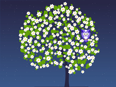 OWL design digitalart digitalillustration drawing eyes flowers illustration illustrator owl sky skynight stars tree vector vectorillustration