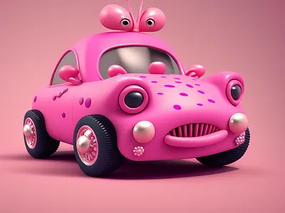 Pink MY Car 3d car cartoon cute design emoji funny happy illustration logo pink sad