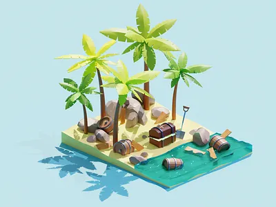Tropical Island 3d blender blender 3d island low poly palm treasure tropical