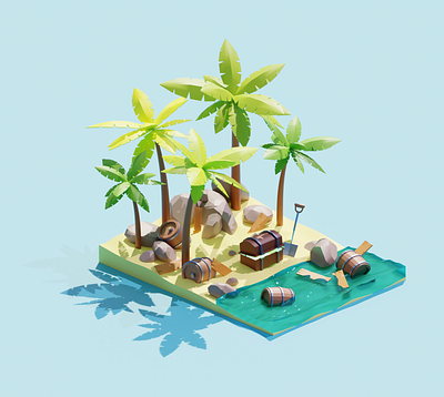 Tropical Island 3d blender blender 3d island low poly palm treasure tropical