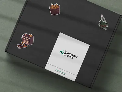 Tomorrow Capital - Employee Pack box brand merch branding cardboard box design doug john miller employee pack finance fintech illustration logo postage starter pack sticker tech vc fund