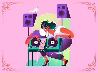 5 à 7 character dj dove gredin illustration montreal soundsystem studiomusette turntable vector vector art