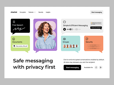 chachat: encrypted messaging, application, website chat data encryption homepage interface landing page landingpage messages saas site software startup uiux uxui web web site webdesign webflow webpage website