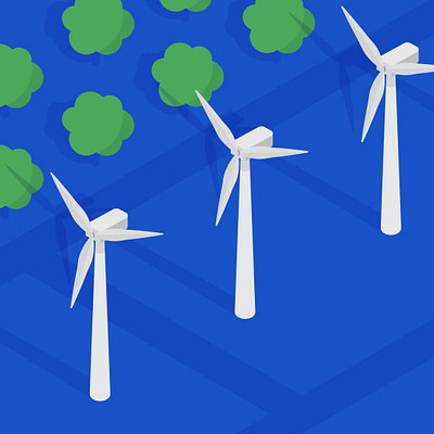 Isometric graphic of windmills, road and trees adobe adobe illustrator clean clean energy design farm graphic graphic design icon illustration isometric isometric illustration isometry landscape renewable energy road trees vector windmill windmills