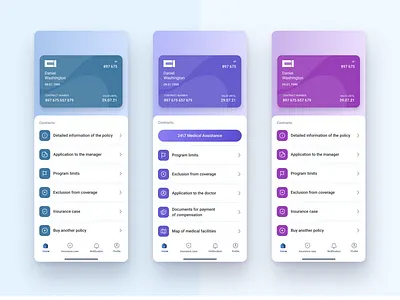 Insurance agency app app application blue cards design flat graphic design illustration insurance ui ux