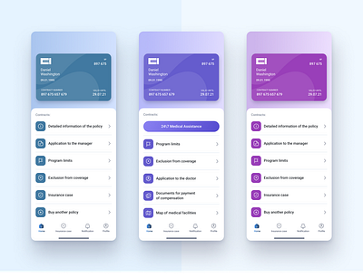 Insurance agency app app application blue cards design flat graphic design illustration insurance ui ux