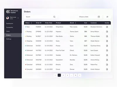 Orders Table - Admin admin panel table tableui ui ui design uiux design web design