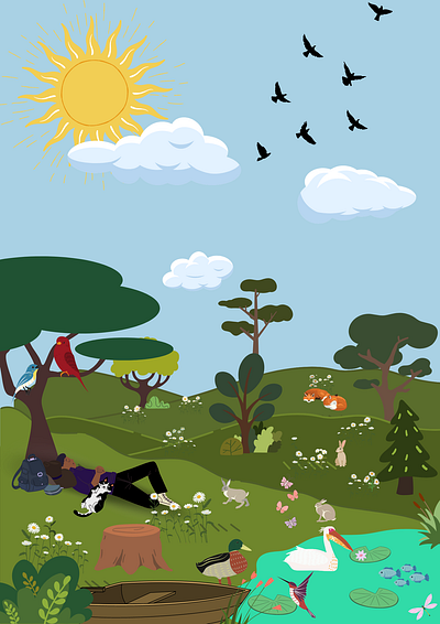 Daydreaming birds cat design flowers fox graphic design illustration nature