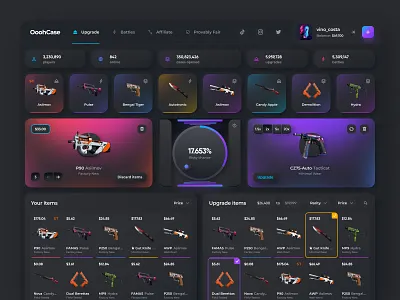 Skin Gambling UI Dashboard betting case casino crypto csgo dashboard gambling gaming skin ui ux