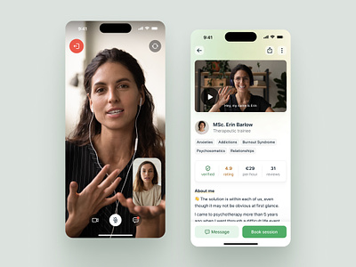 Mobile app for online therapy app ios iphone meeting profile therapy ui ux videocall