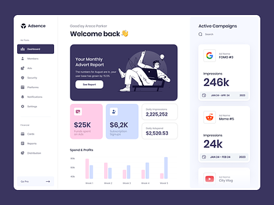 Adsence - Marketing Dashboard app black branding clean crypto dashboard design illustration landing logo marketing minimal minimalistic page typography ui ux web website white