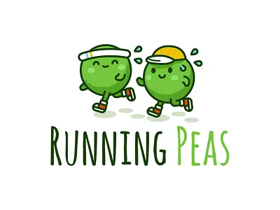 Running Peas Logo branding cartoon character children cute design fitness flat funny green healthcare healty illustration kawaii kids logo mascot outline peas running