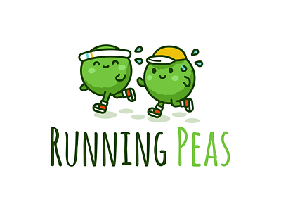 Running Peas Logo branding cartoon character children cute design fitness flat funny green healthcare healty illustration kawaii kids logo mascot outline peas running