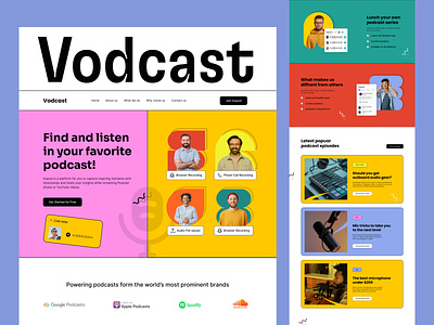 Vodcast-Podcast landing page audio conversation hero section home page landing page minimal podcast podcast platform podcasts popular recording spotify streaming tranding uidesign uxdesign website