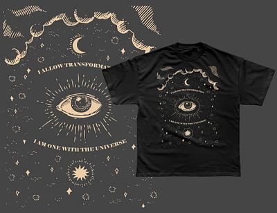 Transformation T-Shirt Design apparel design clothing design clouds design edgy designs eye design graphic design illustration moon shirt stars sun t shirts transformation design transformation tshirts tshirt tshirt design universe