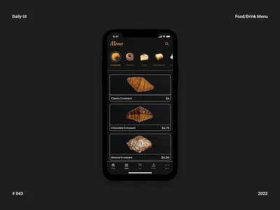 Food/Drink Menu - Daily UI 043 app app design bakery bakery app croissant daily ui design food menu ui ux