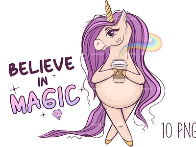 Cute Unicorn with Coffee Planner Clipart planner clipart