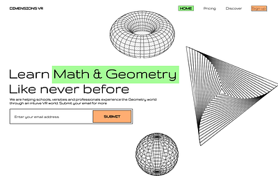 Learn Geometry with VR (Dimensions VR) maths ui web design