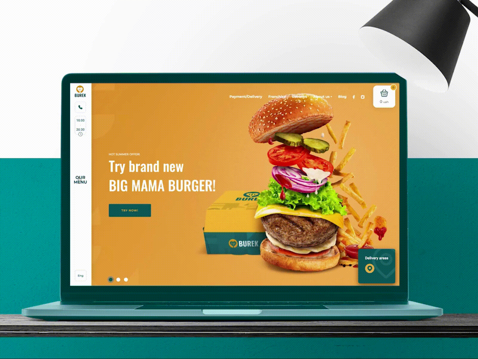 Food order online, food delivery website, burger menu animation burger delivery ecommerce food food menu layout menu motion graphics order online restaurant sidebar ui website woocommerce wordpress yellow