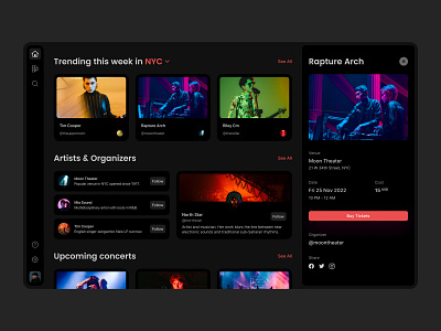 Event management\ticketing app concert event music product design ui ux webapp