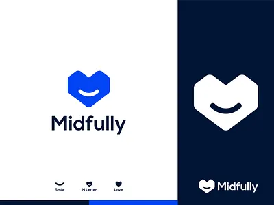 Midfully Logo brand identity branding design happiness happy heart icon hospital logo design logo designer logo letter logos love love m letter logo medical logo medicine minimal people simple smile icon trademark