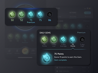 Daily Gems for Humanity App awards design earn gems gamification gems graphic design milestones mobile prizes product design ui user experience ux uxui