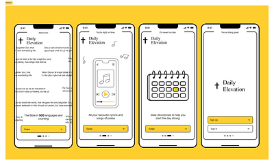 Daily Devotional Concept Onboarding screens app bible black church clean concept daily design devotional illustration lines ui white yellow