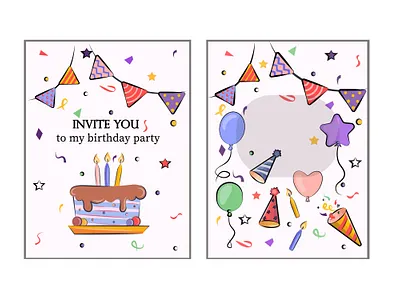 birthday stickers and cards 2022 2d balloon birthday cake candle children confetti design flat garland graphic design holiday illustration invitation party postcard present sticker vector