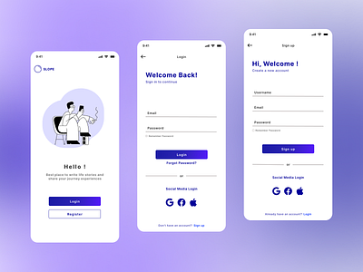 Slope, write life stories app (Login screen) 3d animation aplications app design branding design graphic design illustration learning logo motion graphics stories life ui ux writing