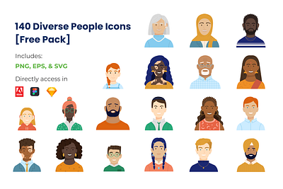 140 Diverse People Icons [Free Pack] design diversity icon icons illustration inclusion vector