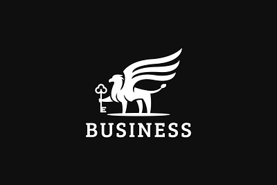 Gryphon Key Logo animal authentic bird black branding design exclusive greek griffin gryphon illustration key lion logo myth mythology side vector white wing