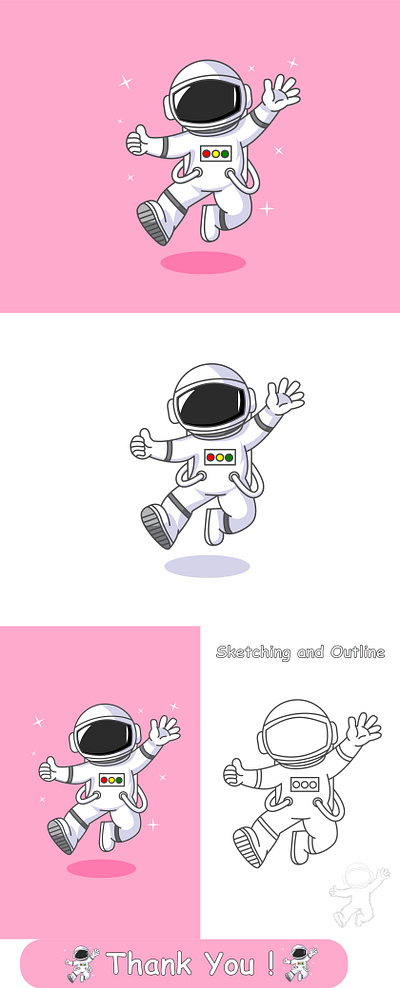 Happy Astronaut Jumping Illustration astronaut branding cartoon characterdesign cute design graphic design helmet illustration joyful mascot spaceman ui