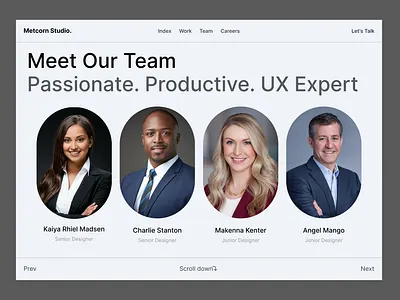 Meet Our Team! - MetCorn Studio about us ai artificial intelligence career page character collaboration community company page meet our team meet team minimal mobile app design team team member team page testimonial ui ux web design website