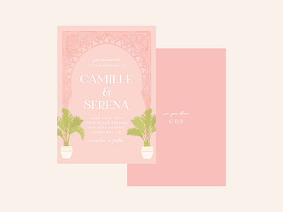 Intricate Arch Wedding Invitation graphic design illustration invitation invite moroccan morocco palm tree pattern pink print design procreate stationery summer theme tropical wedding